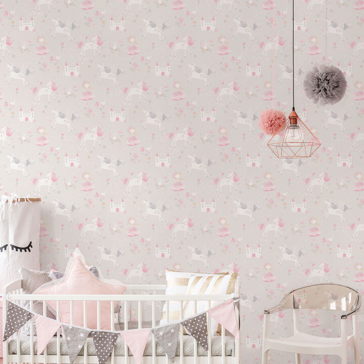Just 4 Kids 2 Unicorns and Princesses Silver Grey Wallpaper G56525