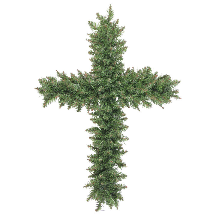 22" Green Pine Artificial Cross Shape Wreath with Ground Stake - Unlit