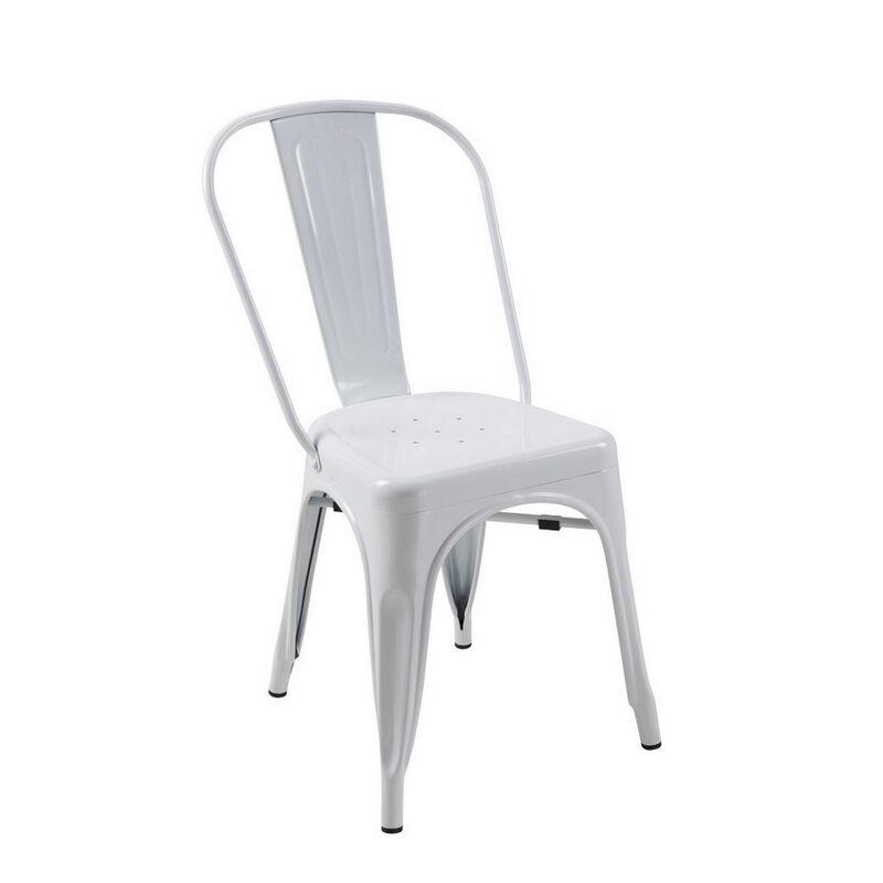 Gene 25 Inch Classic Outdoor Dining Side Chair, Bright White Metal Frame-Benzara