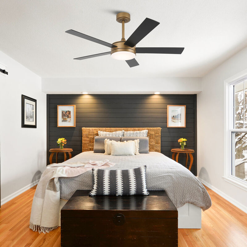 48" Modern Gold Reversible Dimmable Smart 5 Blade Ceiling Fan with APP Control and Remote, Light