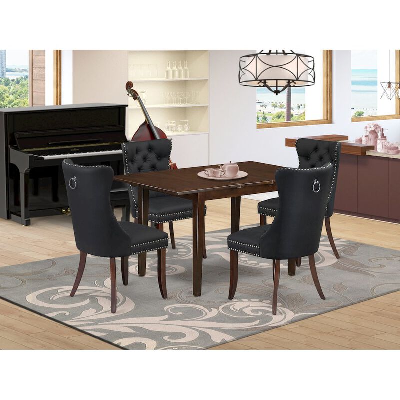 5 Piece Kitchen Table Set Contains a Rectangle Dining Table with Butterfly Leaf