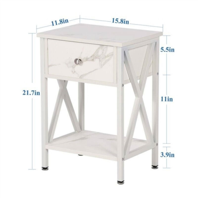 Set of 2 End Tables With 1 Drawer For Living Room And Bedroom