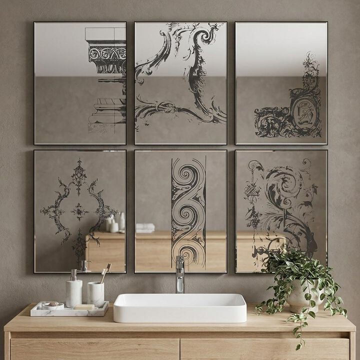 HomeRoots Set of Six Decorative Antiqued Glass Black Metal Framed Mirror Set