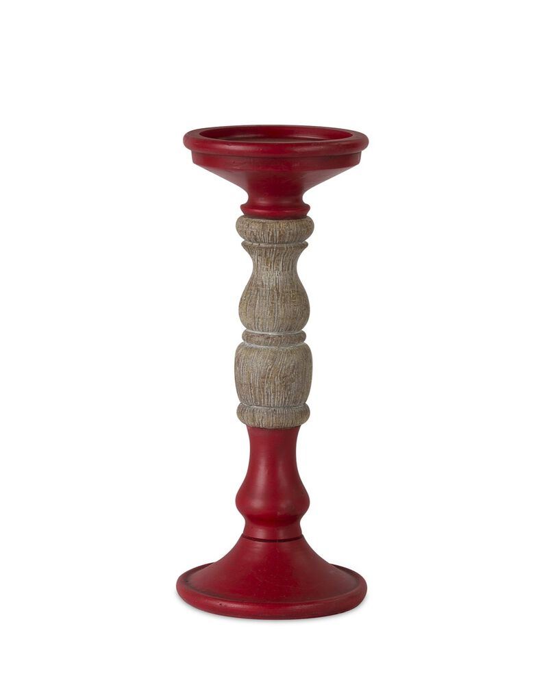 HomeRoots Set of Three Red And Natural Ornate Resin Tabletop Pillar Candle Holders image number 3