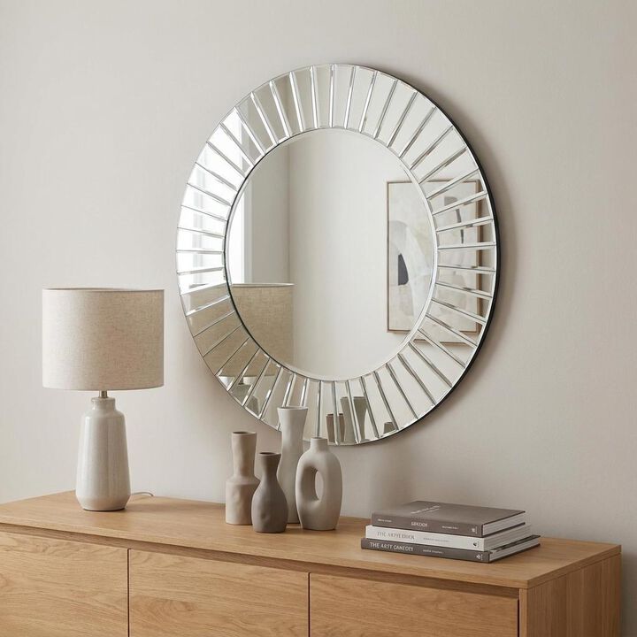 HomeRoots 24" Clear Round Beveled Glass Framed Accent Mirror