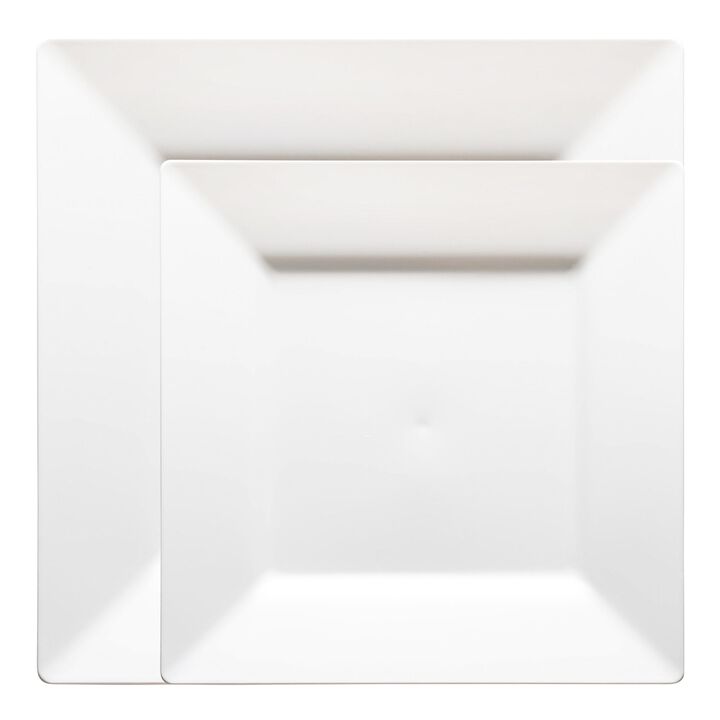 White Square Plastic Plates Dinnerware Value Set (40 Sets)