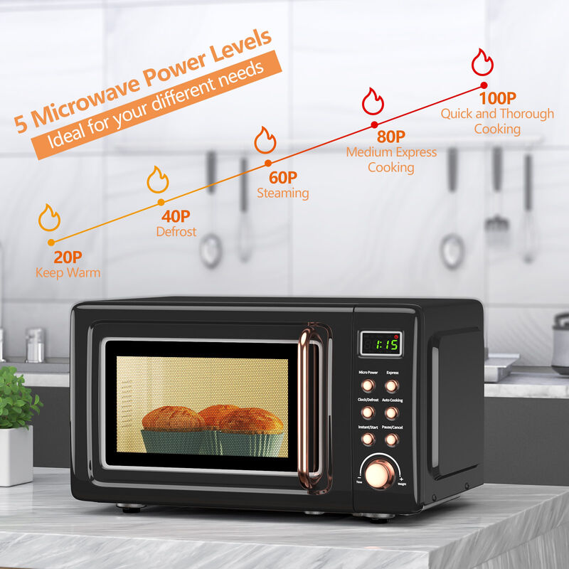 Retro Countertop Microwave Oven 700W with 5 Power Levels for Home Kitchen image number 4