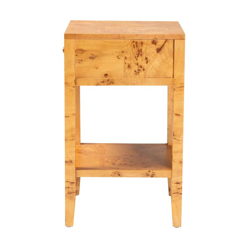 bali & pari Ghina Modern and Contemporary Natural Light Mappa Burl Wood 1 Drawer Nightstand