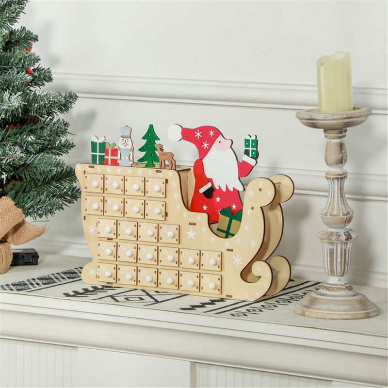 Wooden Christmas Advent Calendar with Drawers, Countdown to Christmas Decoration