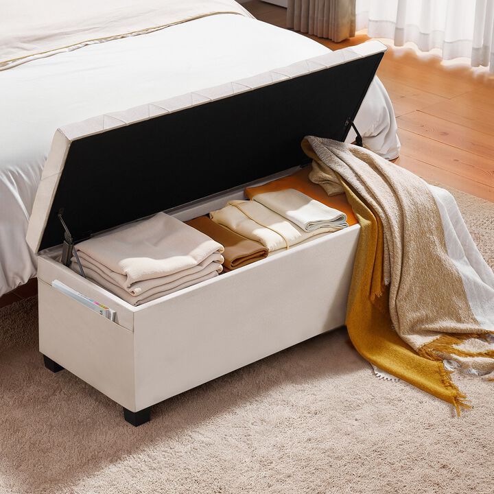 Linen Storage Bench Ottoman with Flip-Up Lid for Bedroom and Entryway