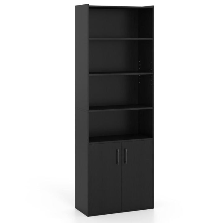 Hivvago 70 Inch Bookcase 6-Tier with Adjustable Shelves and 2-Door Cabinet