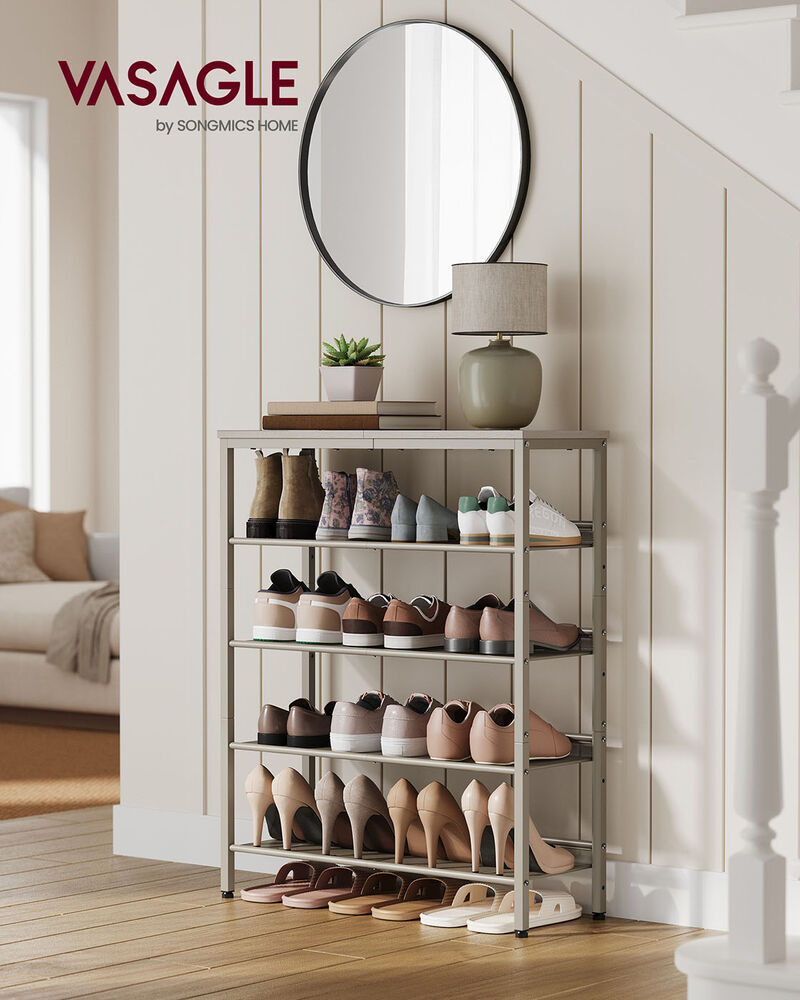 Shoe Organizer Rack with 5 Shelves and Extra Top Space &ndash; Tall Storage Unit for Footwear, Bags & Small Items