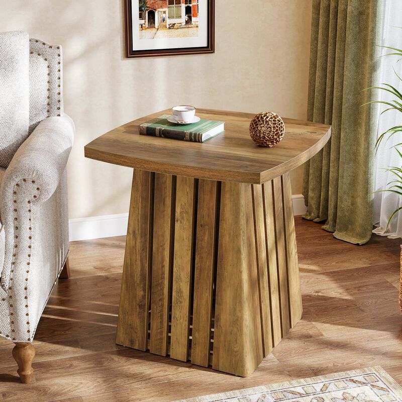 Stylish Square End Table with Modern Column Base for Living Room - Brown image number 6