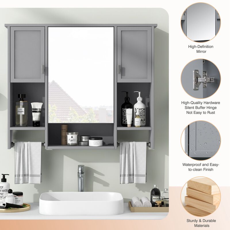 ELEMENT ACE Modern Wall Mounted Bathroom Storage Cabinet with Mirror and Towel Bar image number 7