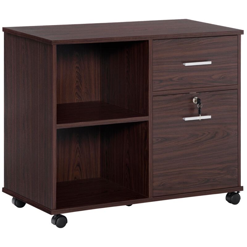 Walnut Mobile Storage: Lateral File Cabinet with Wheels & Open Shelves image number 0