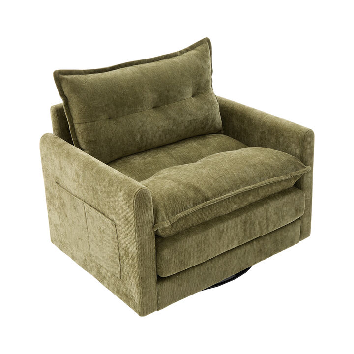 Merax 360&deg; Swivel Chenille Accent Chair - Memory Foam Support with Dual Side Storage Pockets