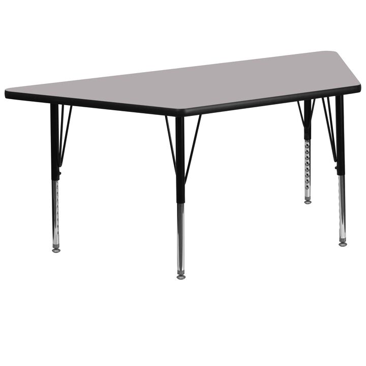 Flash Furniture Wren 29''W x 57''L Trapezoid Grey Thermal Laminate Activity Table - Height Adjustable Short Legs