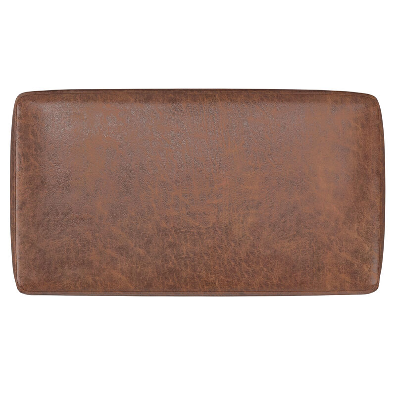 Milltown Footstool Small Ottoman Bench in Distressed Saddle Brown Faux Air Leather image number 3