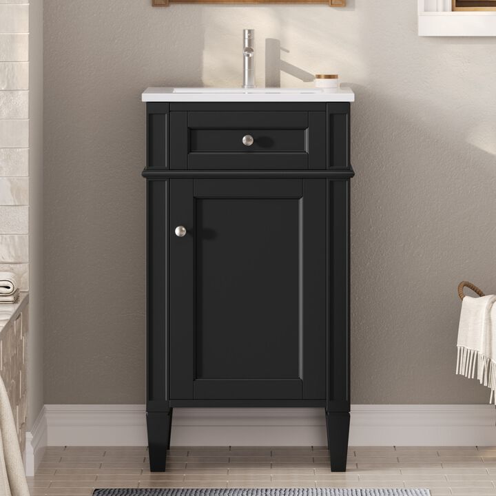 ELEMENT ACE Freestanding Single Bathroom Vanity Set with Integrated Ceramic Sink, Soft Closing Door, Adjustable Storage Shelf, Solid Support Feet for Small Bathrooms