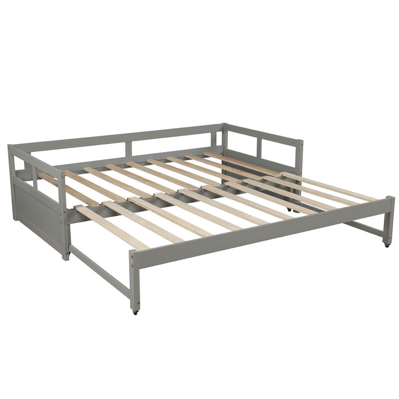 Whisen Wooden Daybed with Trundle, Extendable Twin to King Daybed Frame image number 7