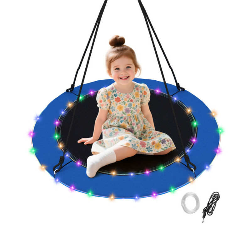 Hanging Round Saucer Swing with Lights – 40 Inch Outdoor Swing for Children & Grown-Ups