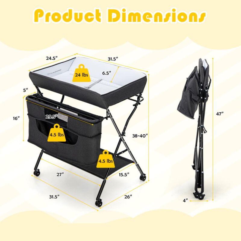 Portable Adjustable Height Newborn Nursery Organizer  with wheel