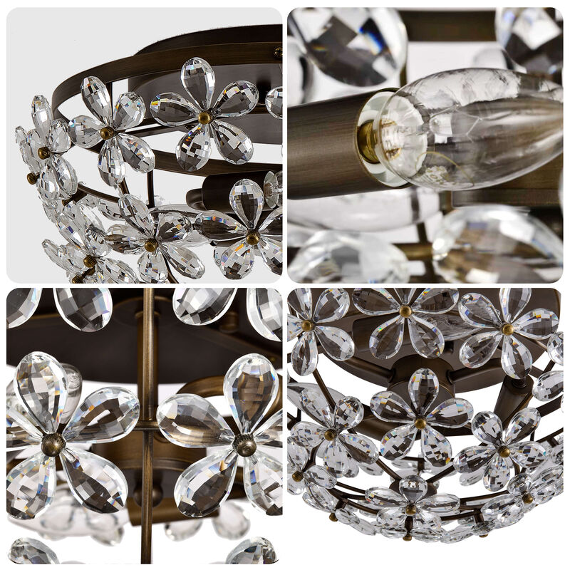 Amila 3-Light Bronze Glam Daisy Flower Crystal Blossom Flush Mount image number 9