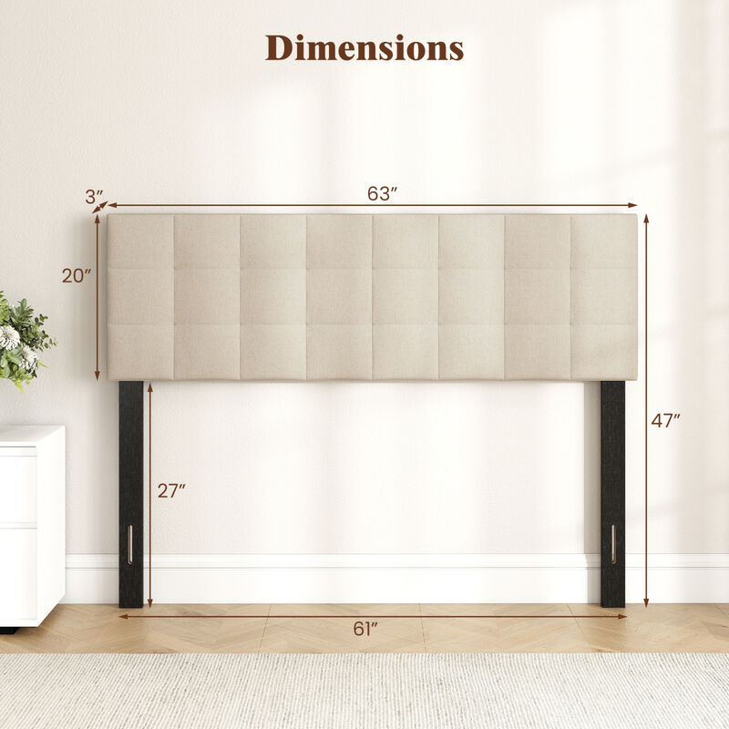 Queen and Full Size Quilted Grid Headboard with Upholstered Linen Fabric image number 5
