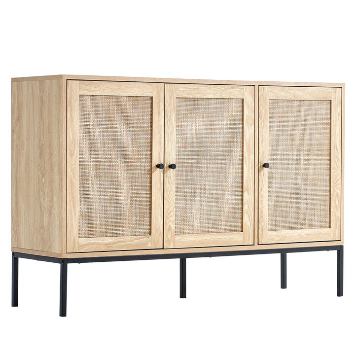 Rattan Sideboard Cabinet with 4 Doors Adjustable Shelves for Hallway Living Room