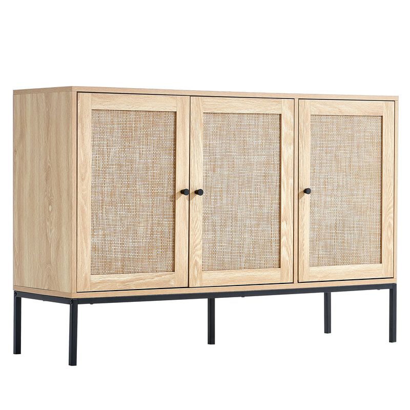 Rattan Sideboard Cabinet with 4 Doors Adjustable Shelves for Hallway Living Room