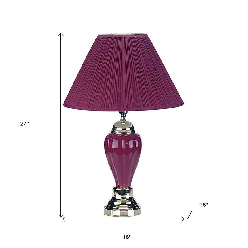 Hivvago 27" Silver Ceramic Bedside Table Lamp With Magenta Empire Shade