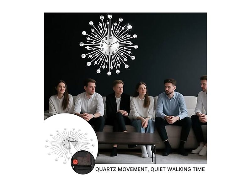 Large Wall Clock Living Decor Non Ticking Quiet Metal Quartz Clocks Modern Dial image number 2