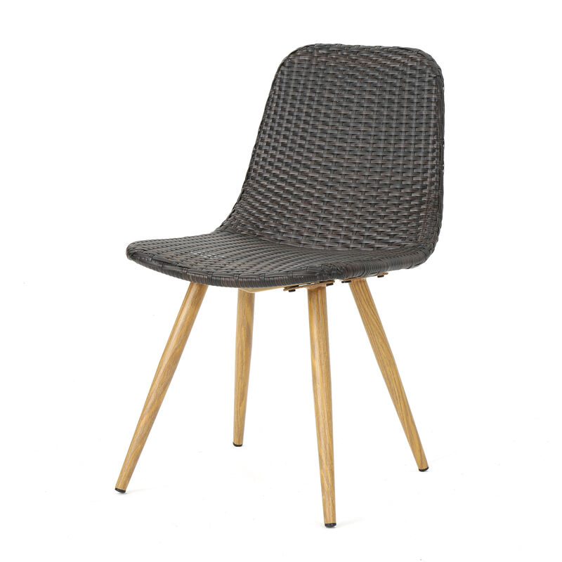 Illa Side Dining Chair, Modern Style Iron Legs, Dark Gray Wicker Rattan - Benzara