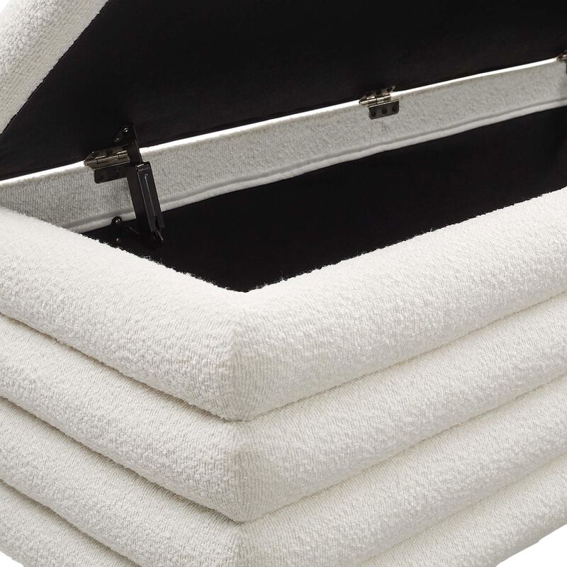 Modway Mezzo 46 Inch Boucle Fabric Upholstered Storage Bench in Cloud - Channel Tufted Ottoman for Bedroom, Entryway - Versatile Bed and Living Room Bench with Storage image number 6
