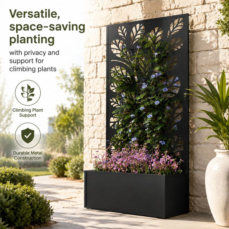 WOW PIONEER Freestanding or Wall Mounted Metal Raised Garden Bed with Trellis for Climbing Plants, For Gardens, Patios, Balconies image number 4