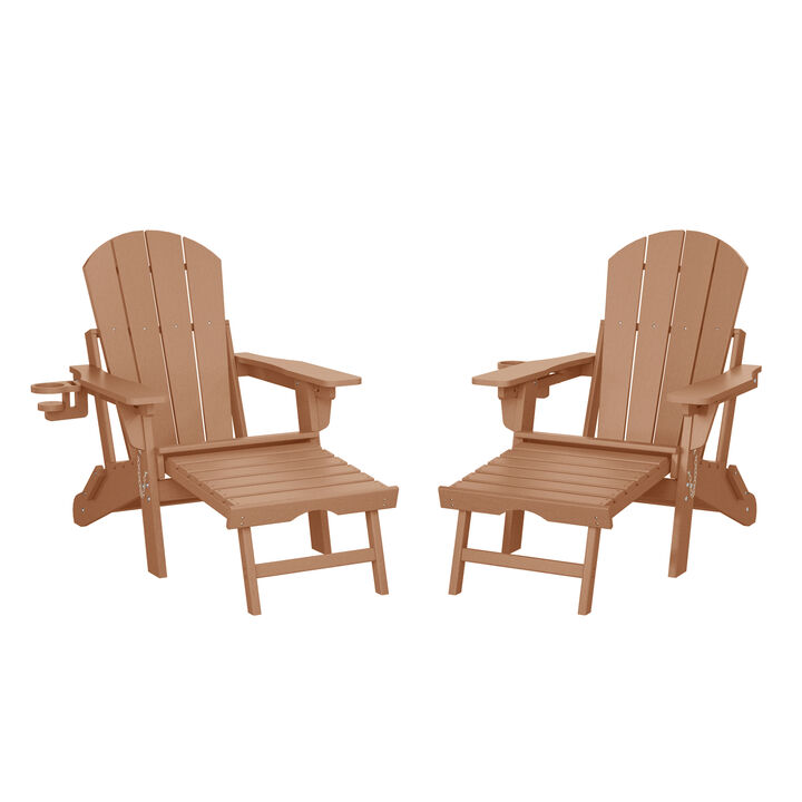 WestinTrends Folding Adjustable Adirondack Chair with Retractable Ottoman and Cup Holder (Set of 2)