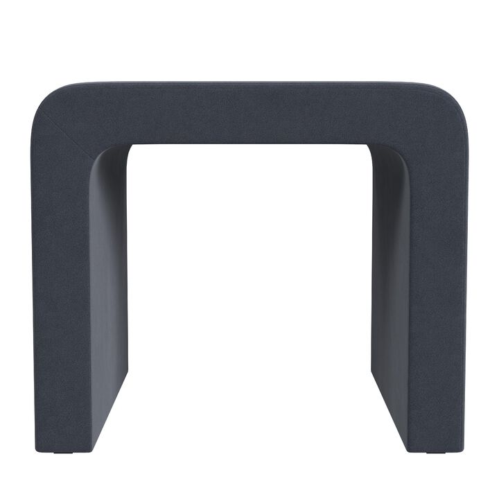 Ari Ottoman Footstool, Arc Shape with Steel Blue Velvet, 22 Inch