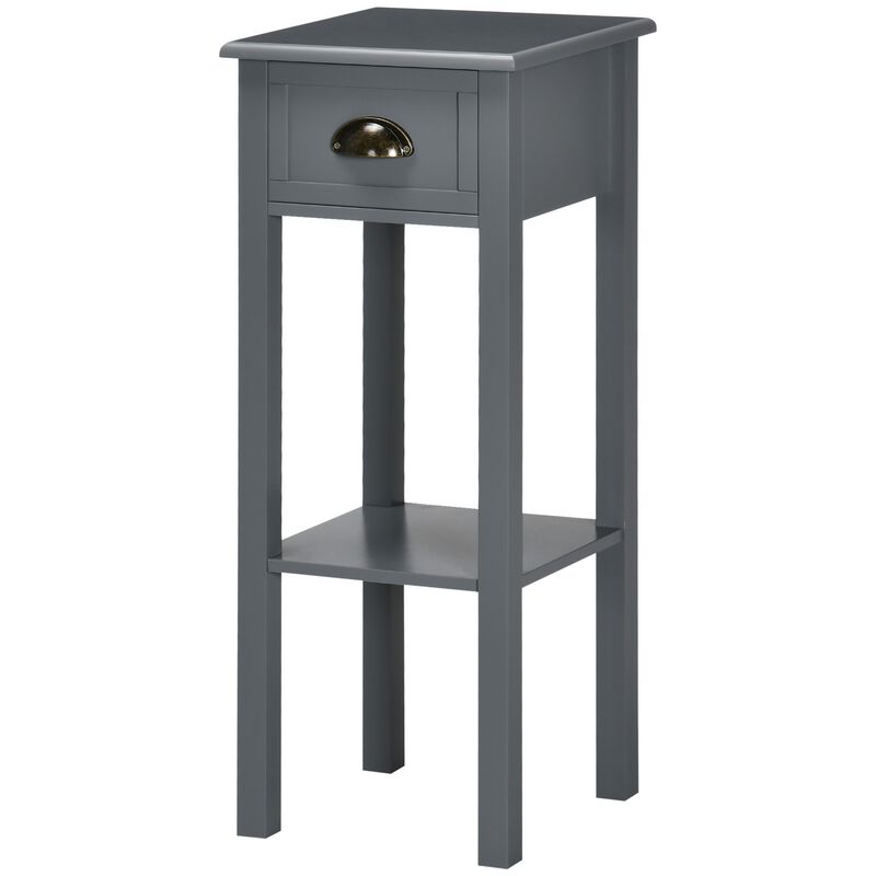 HOMCOM 2-Tier Side Table with Drawer, Narrow End Table with Bottom Shelf, for Living Room or Bedroom, Gray