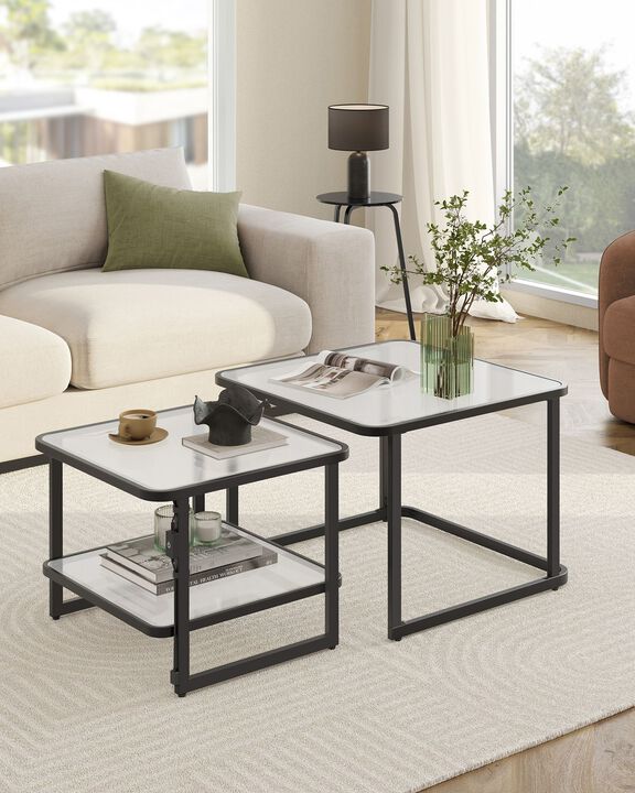 Illuminated Coffee Table Set &ndash; Frosted Glass Top and Built-In LEDs, Set of 2 for Home or Lounge Use