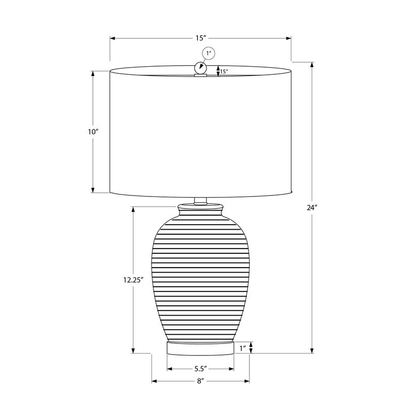 Monarch Specialties I 9622 - Lighting, 24"H, Table Lamp, Blue Ceramic, Ivory / Cream Shade, Contemporary