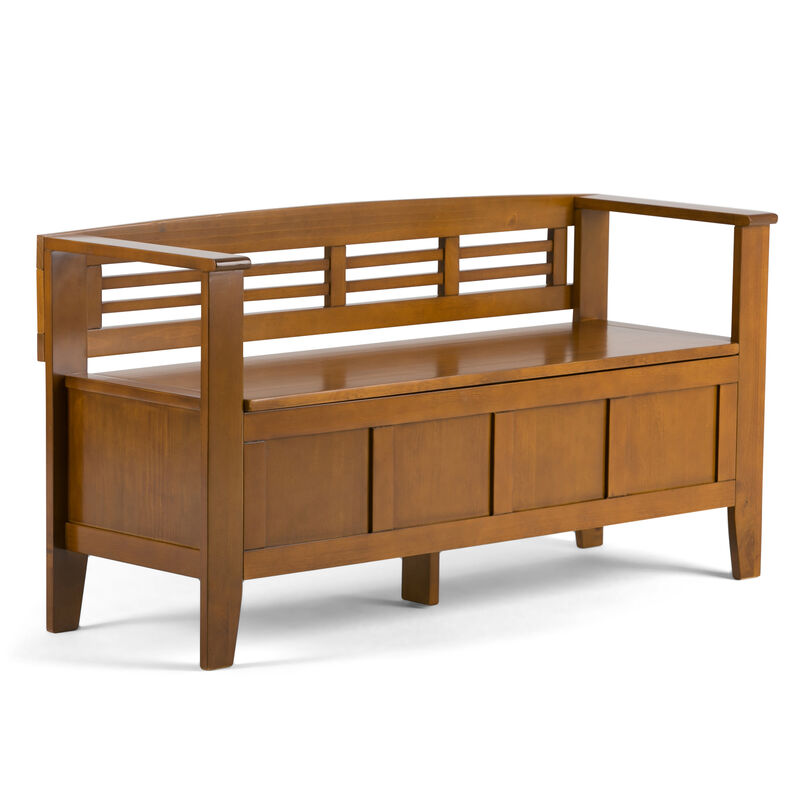 Adams SOLID WOOD 48 inch Wide Contemporary Entryway Storage Bench in Light Avalon Brown