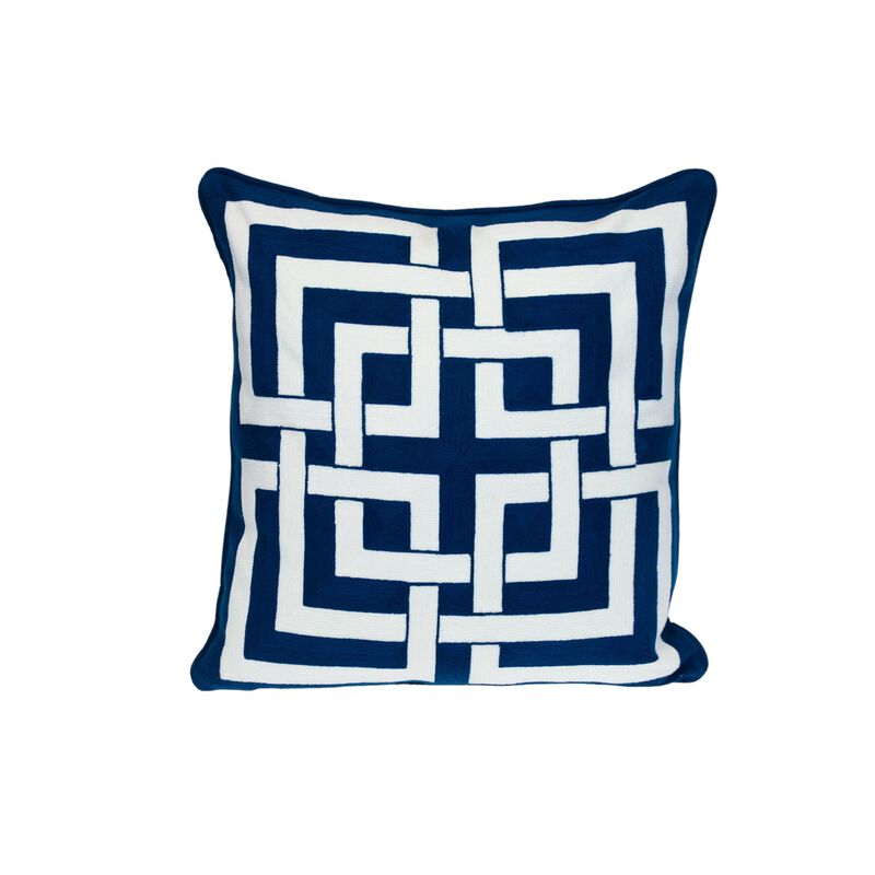 HomeRoots 20" Blue and White Interlocking Cotton Throw Pillow image number 2