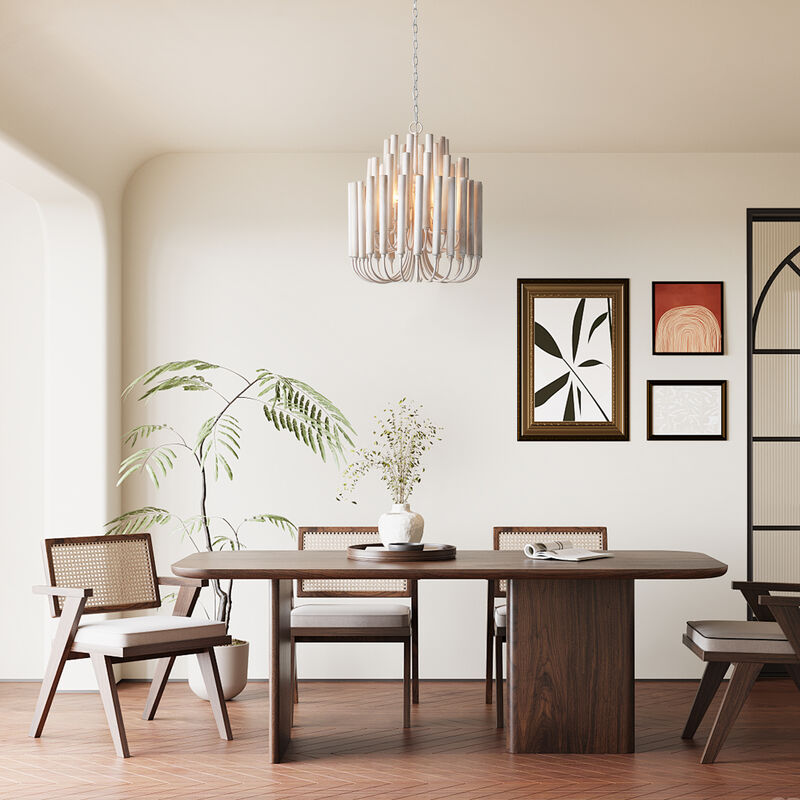 20 in. 5-Light 3-Tier Off-White Wood Chandelier