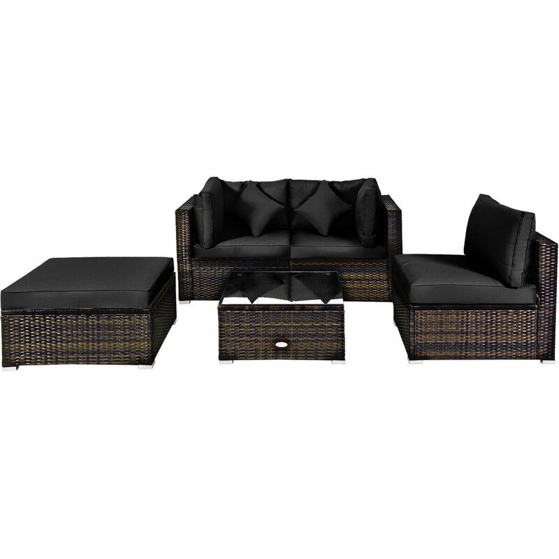 Mondawe 5 Pieces Outdoor Patio Rattan Furniture Set Sectional Conversation with Cushions