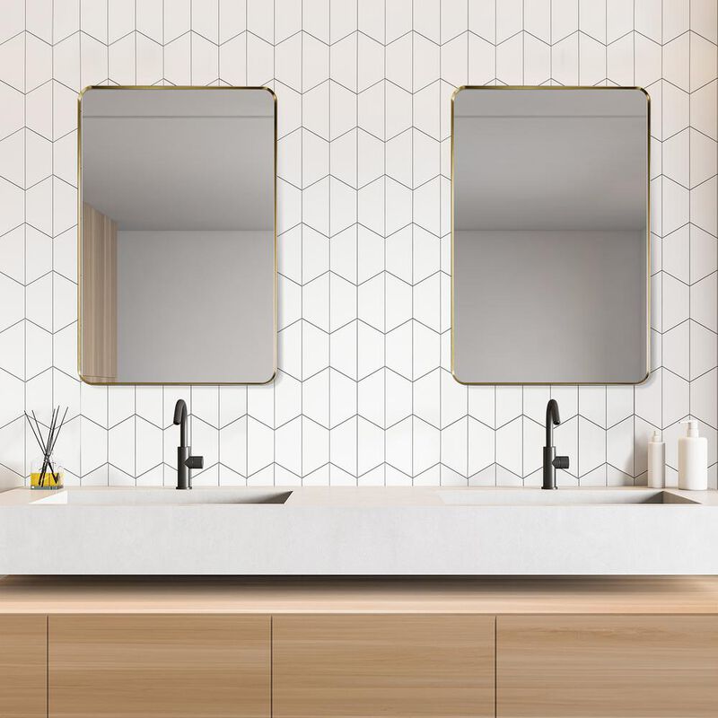 Altair Nettuno 24 Rectangle Bathroom/Vanity Brushed Gold Aluminum Framed Wall Mirror