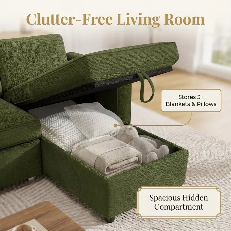 81" Sleeper Sofa Bed, 2 in 1 Pull Out Couch, Sectional Sofa with Reversible Storage, Side Pockets image number 6