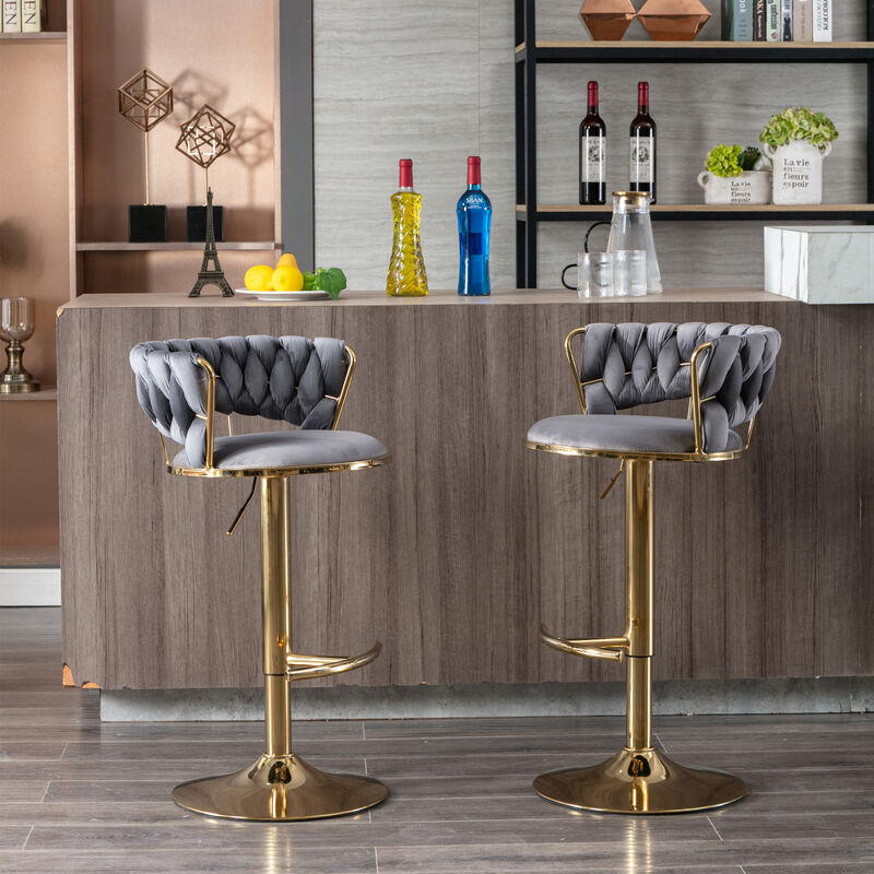 Set Of 2 Bar Stools, With Chrome Footrest And Base Swivel Height Adjustable Mechanical Lifting image number 1