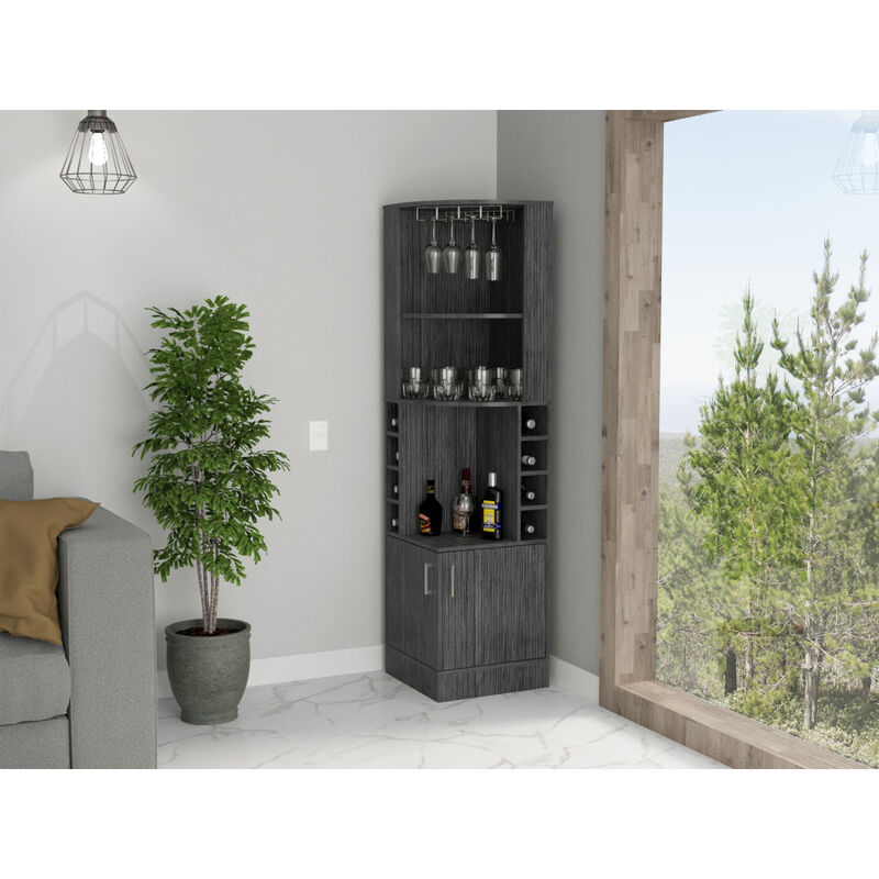 Isabelle 8-Bottle 2-Shelf Bar Cabinet Smokey Oak