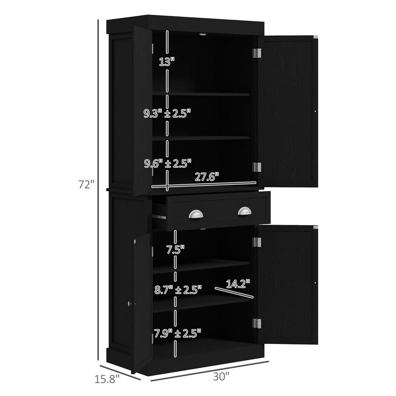 Black Kitchen Pantry: 72" Cabinet with Doors and Shelves