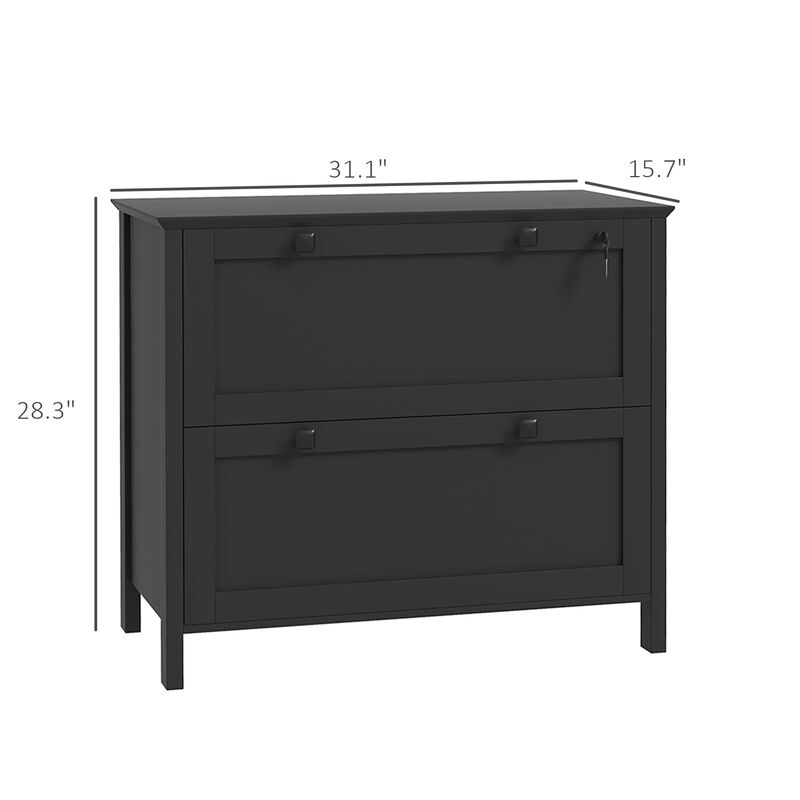 HOMCOM 2 Drawer File Cabinet with Lock and Adjustable Hanging Bar Black